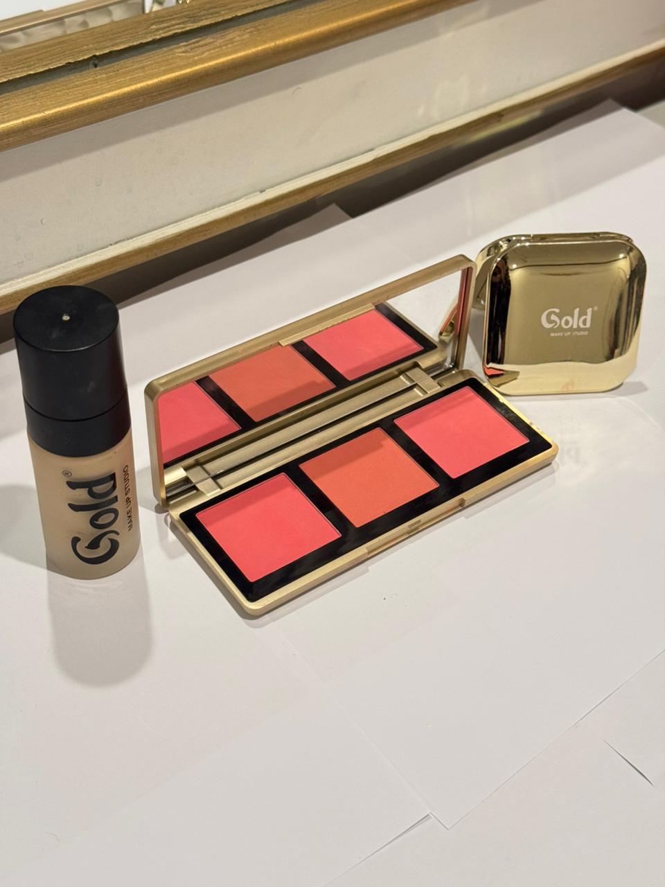 Foundation , single highlighter and blush palette